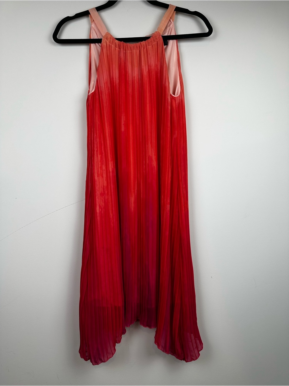 Flowy Pleated Red Ombre Halter Dress